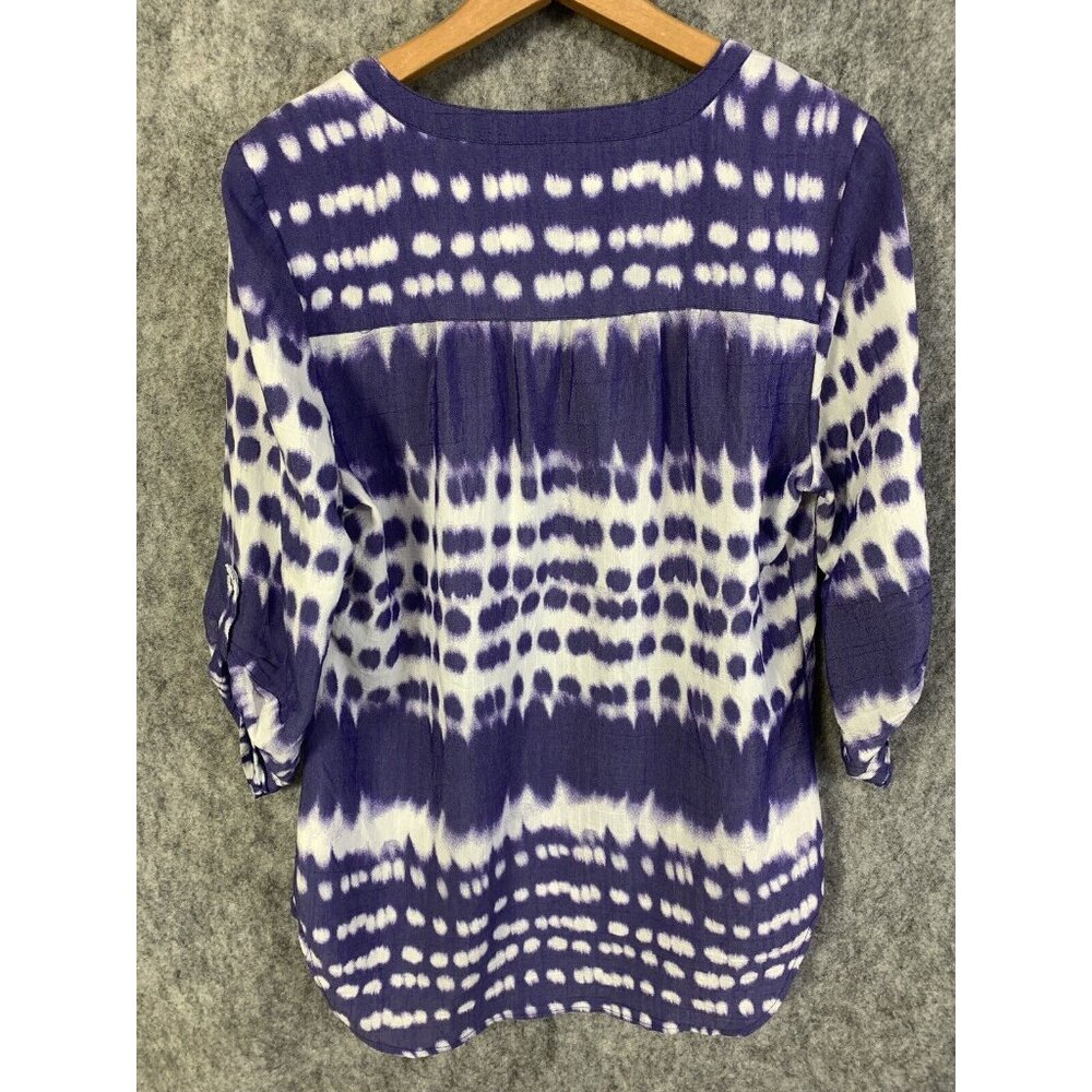 Kim Rogers Womens Small Top Purple Tie Dye Roll Tab Sleeves V-Neck Blouse - Picture 2 of 7